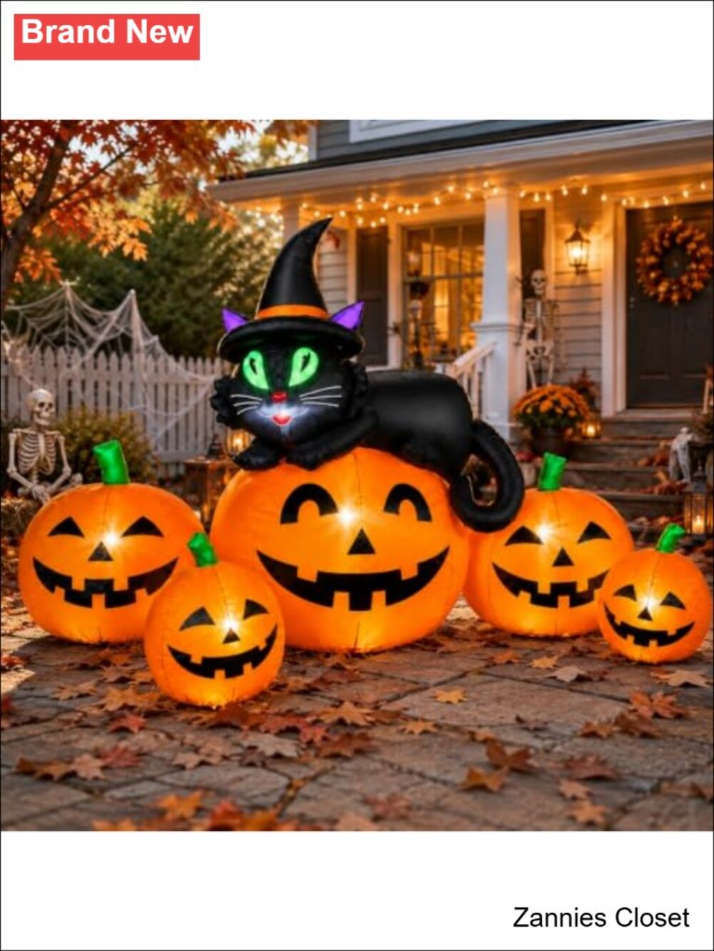 👻 5FT LED Halloween Inflatable Pumpkins Black Cat Outdoor Yard Decor